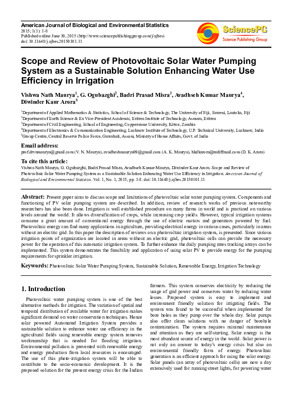 (PDF) Scope and Review of Photovoltaic Solar Water Pumping System as a ...