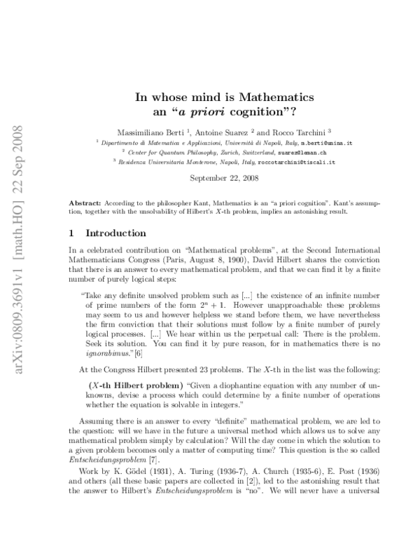 (PDF) In whose mind is Mathematics an 
