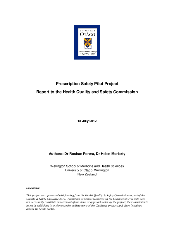 (PDF) Prescription Safety Pilot Project Report to the Health Quality and Safety Commission