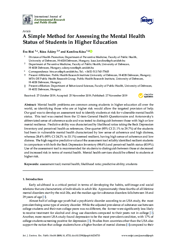(PDF) A Simple Method for Assessing the Mental Health Status of ...