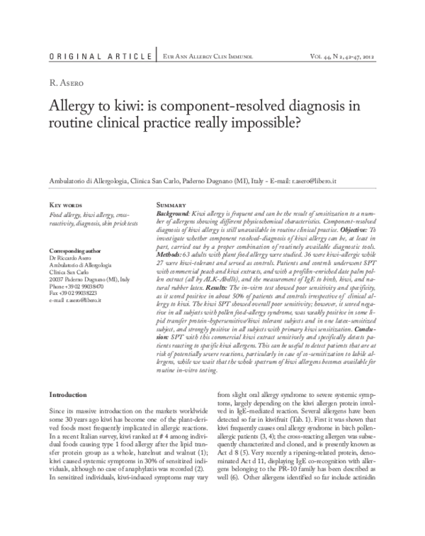 (PDF) Allergy to kiwi is componentresolved diagnosis in routine
