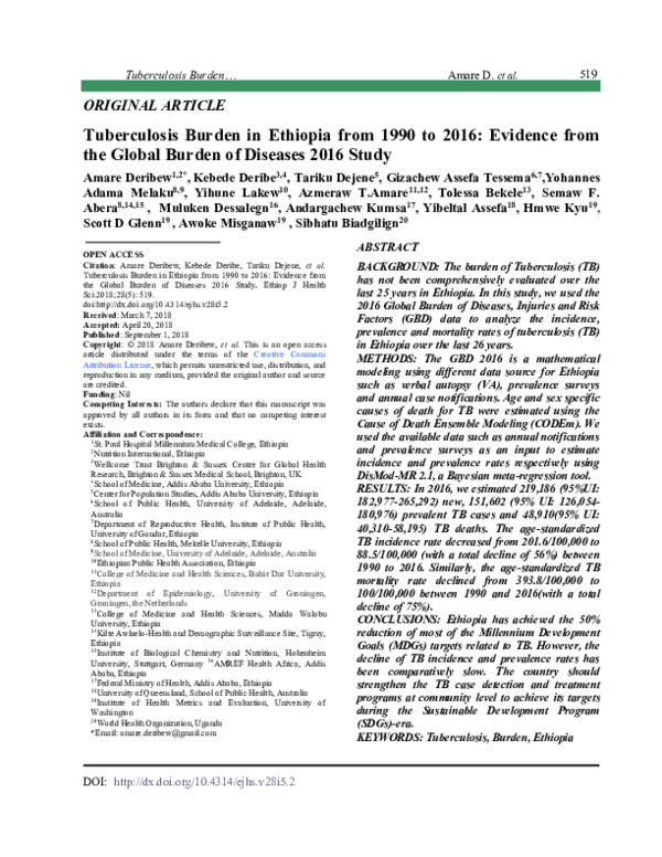 (PDF) Tuberculosis Burden in Ethiopia from 1990 to 2016: Evidence from ...