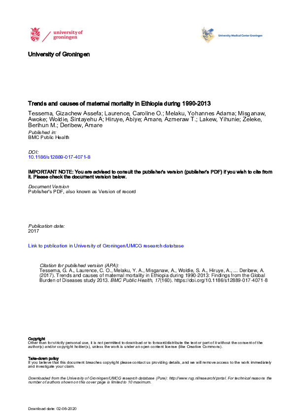 (PDF) Trends and causes of maternal mortality in Ethiopia during 1990 ...