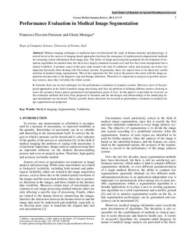 (PDF) Performance Evaluation in Medical Image Segmentation | Gloria ...