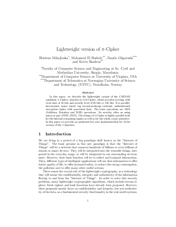 (PDF) 1 Lightweight version of π-Cipher