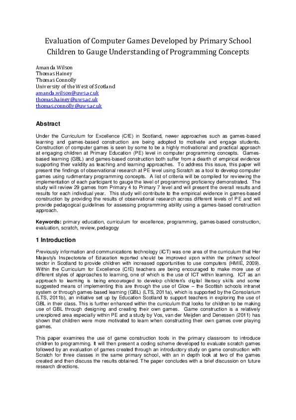 (PDF) Evaluation of Computer Games Developed by Primary School Children ...