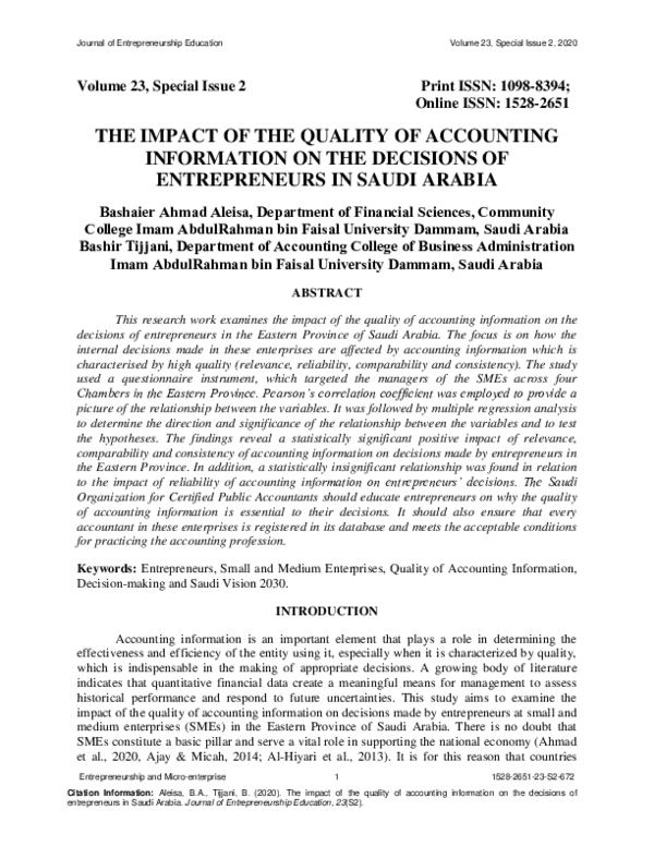 (PDF) The Impact of the Quality of Accounting Information on the ...