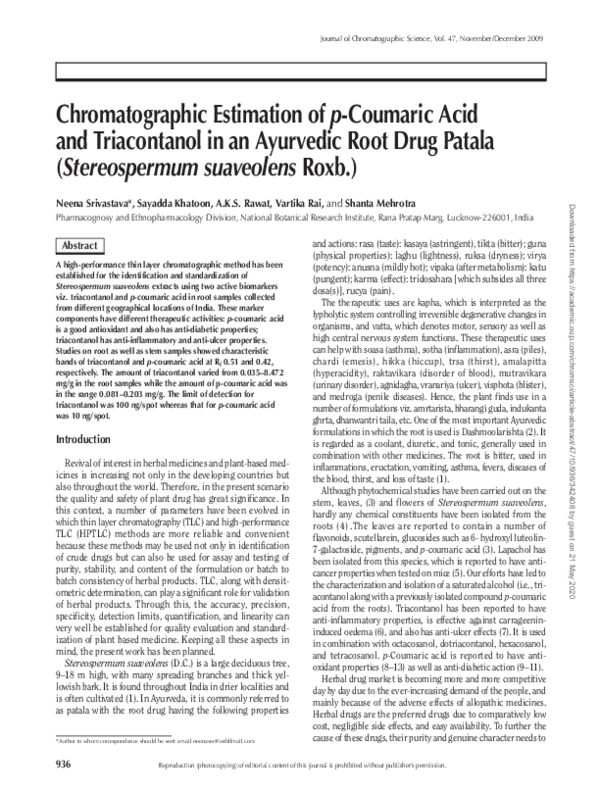 (PDF) Chromatographic Estimation of p-Coumaric Acid and Triacontanol in ...