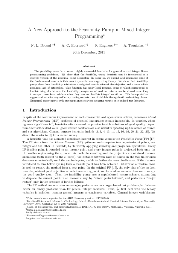 (PDF) A New Approach to the Feasibility Pump in Mixed Integer