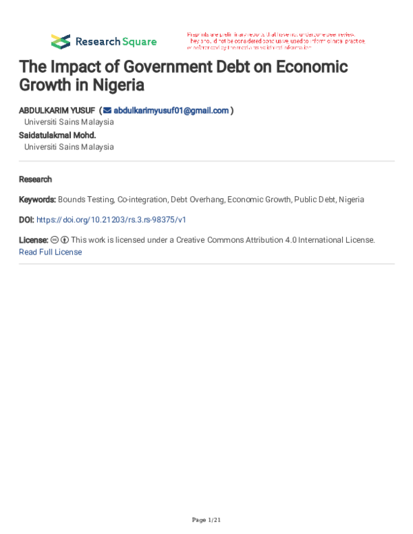 (PDF) The Impact of Government Debt on Economic Growth in Nigeria