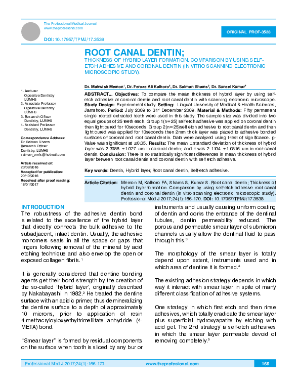 (PDF) Root Canal Dentin; Thickness of Hybrid Layer Formation