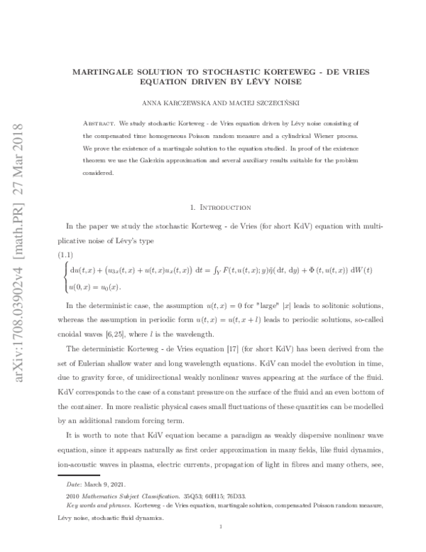 (PDF) Martingale solution to stochastic Korteweg - de Vries equation ...