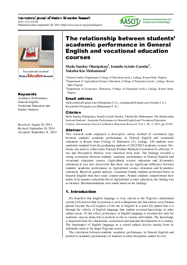 (PDF) The relationship between students' academic performance in ...