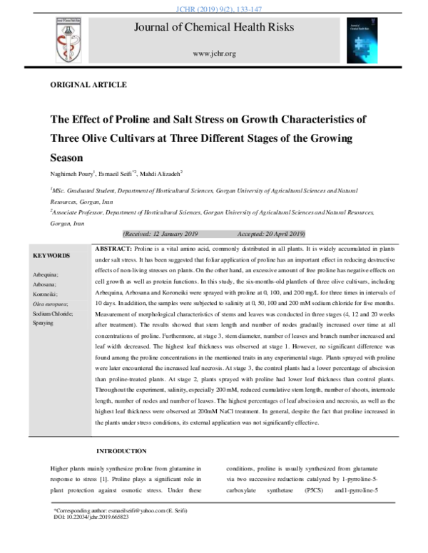 (PDF) The Effect of Proline and Salt Stress on Growth Characteristics ...