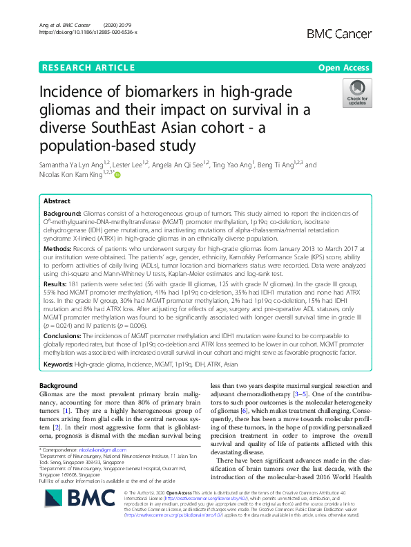 (PDF) Incidence of biomarkers in high-grade gliomas and their impact on ...