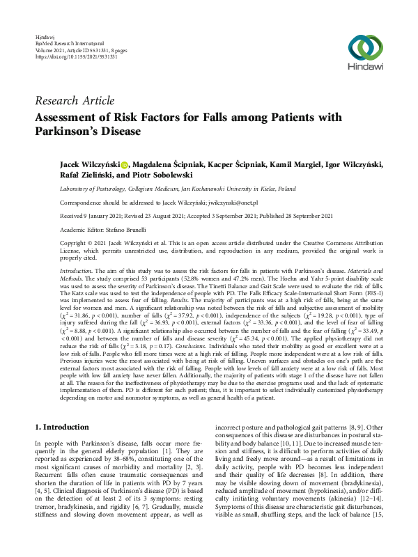 (PDF) Assessment of Risk Factors for Falls among Patients with ...