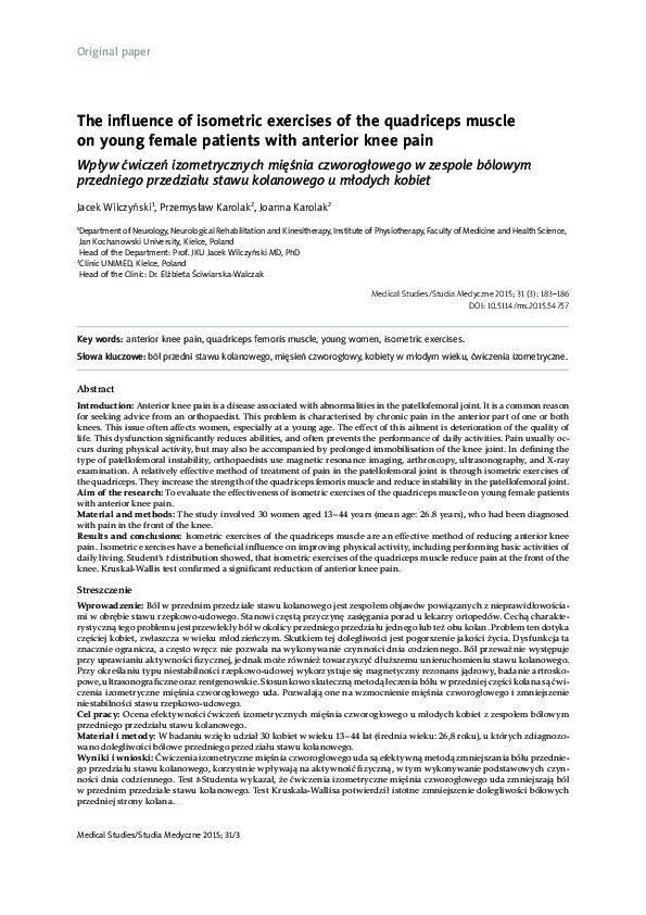(PDF) The influence of isometric exercises of the quadriceps muscle on ...