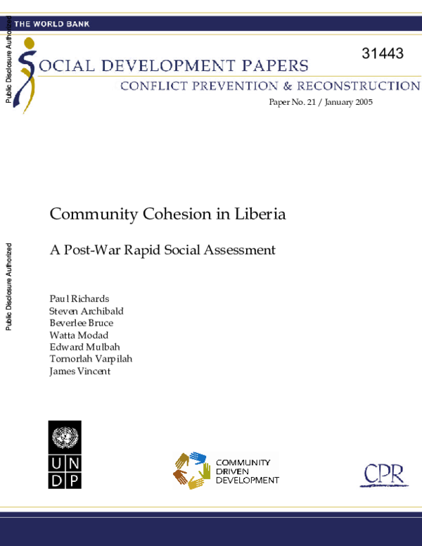 (PDF) Community Cohesion in Liberia: A Post-War Rapid Social Assessment