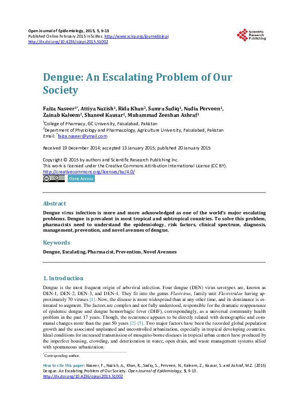 (PDF) Dengue: An Escalating Problem of Our Society