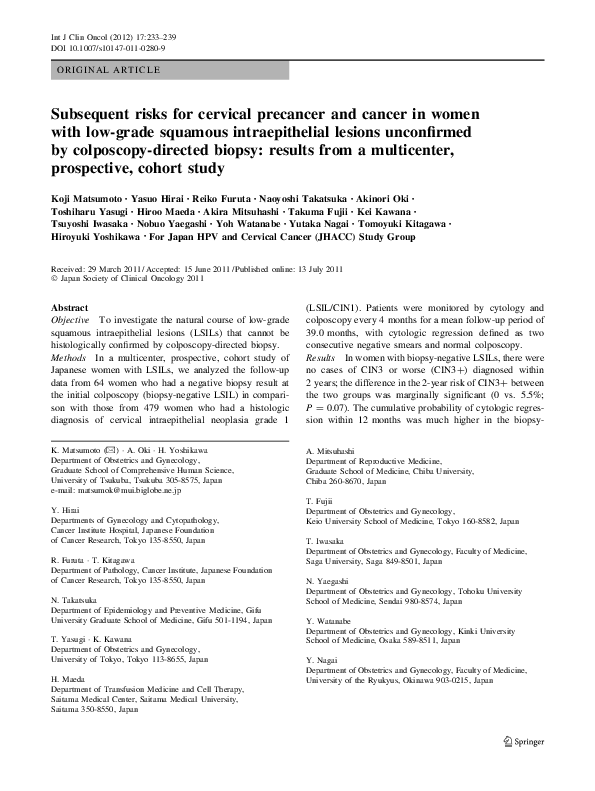 (PDF) Subsequent risks for cervical precancer and cancer in women with ...