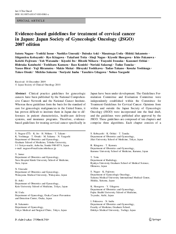 (PDF) Evidence-based guidelines for treatment of cervical cancer in ...