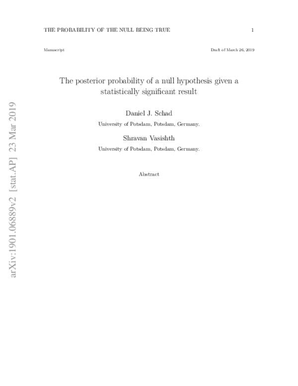 (PDF) The posterior probability of a null hypothesis given a ...