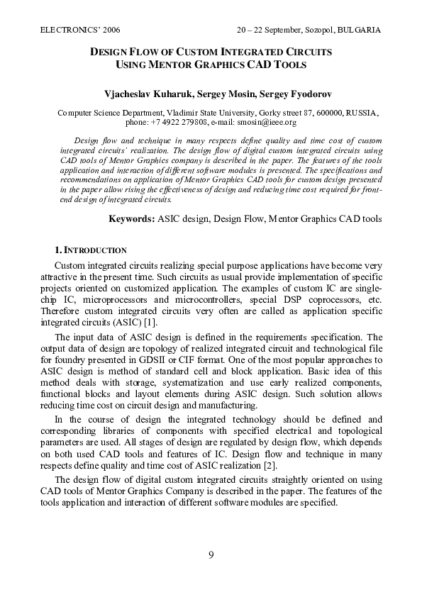 (PDF) Design Flow of Custom Integrated Circuits Using Mentor Graphics