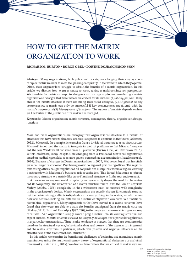 (PDF) How to get the Matrix Organization to Work