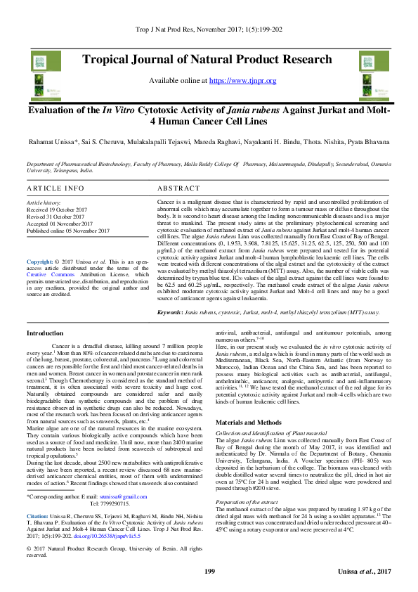 (PDF) Evaluation of the In Vitro Cytotoxic Activity of Jania rubens ...