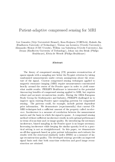 (PDF) Patient-adaptive compressed sensing for MRI