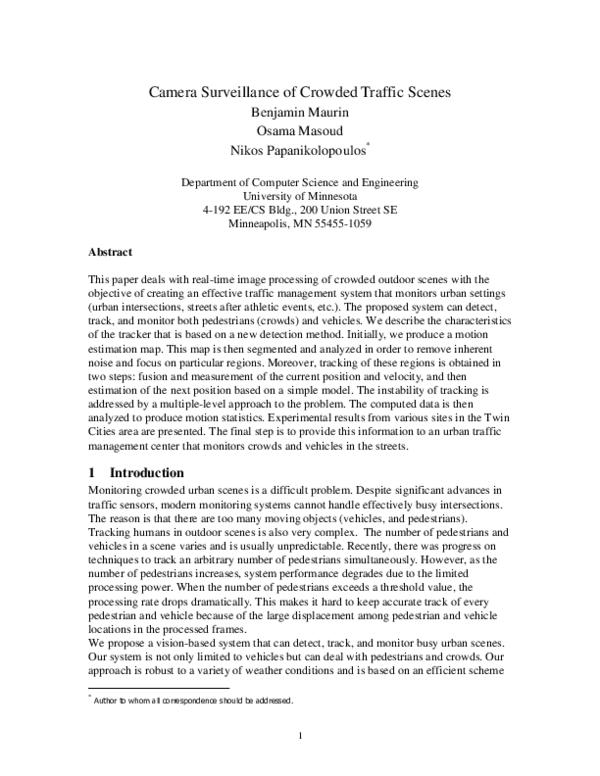 (PDF) Camera Surveillance of Crowded Traffic Scenes