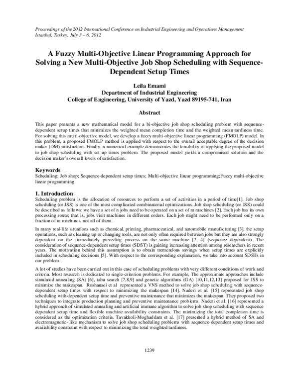 (PDF) A fuzzy multi-objective linear programming approach for solving a ...