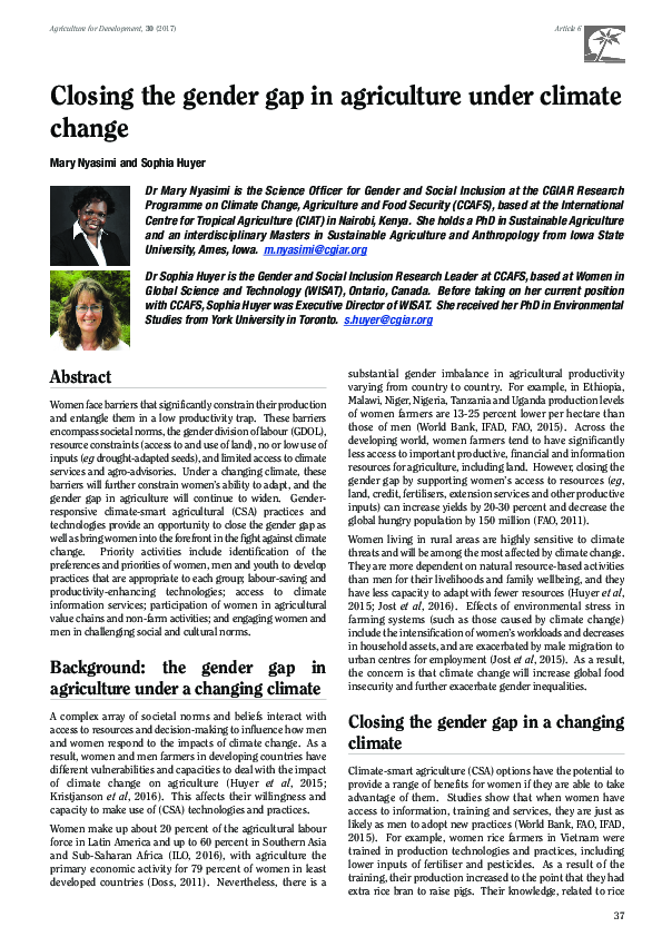 (PDF) Bridging the Gender Gap in Climate-Smart Agriculture