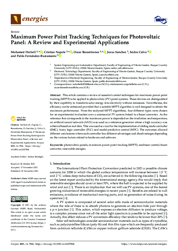 (PDF) Maximum Power Point Tracking Techniques for Photovoltaic Panel: A ...