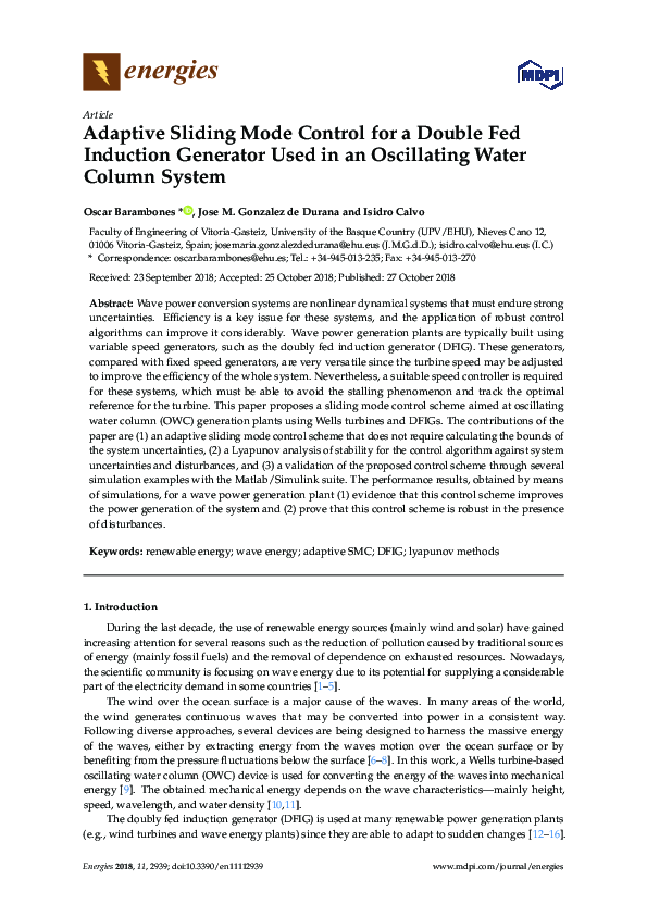 (PDF) Adaptive Sliding Mode Control for a Double Fed Induction ...