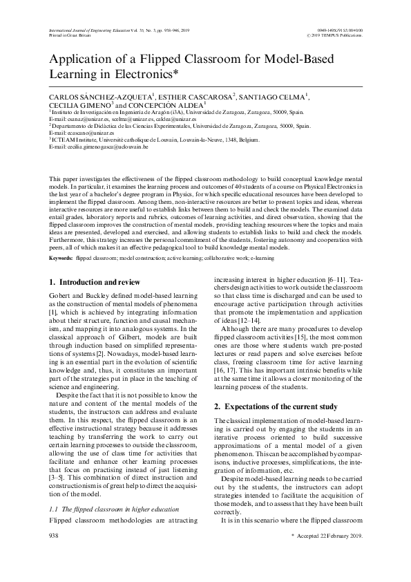 (PDF) Application of a flipped classroom for model-based learning in ...