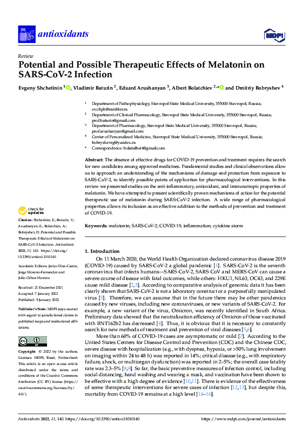 (PDF) Potential and Possible Therapeutic Effects of Melatonin on SARS ...