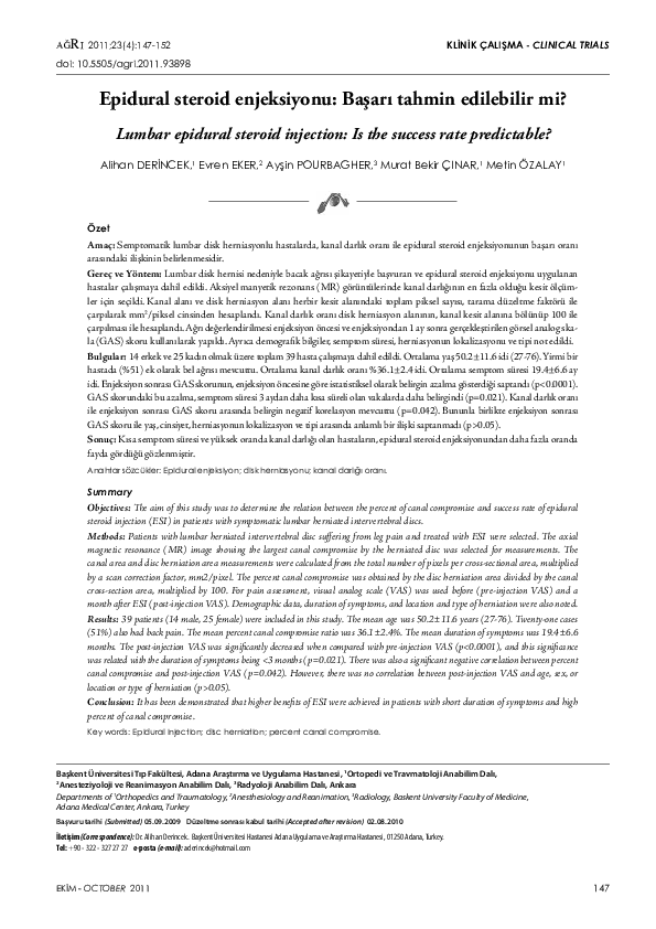 (PDF) Lumbar Epidural Steroid Injection Is the Success Rate