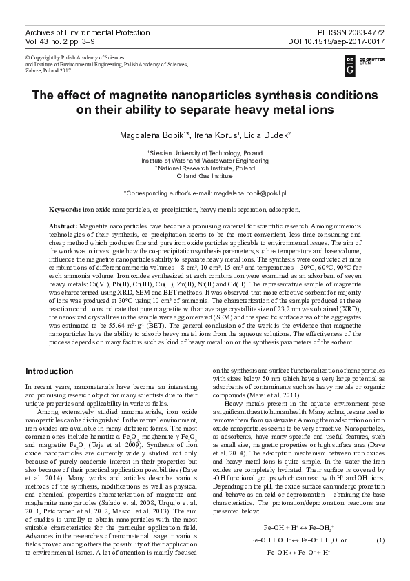 (PDF) The effect of magnetite nanoparticles synthesis conditions on ...
