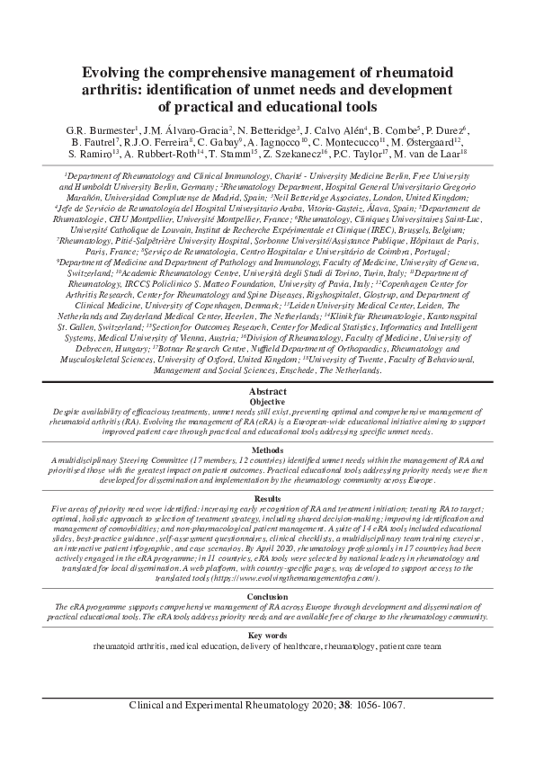 (PDF) Evolving the comprehensive management of rheumatoid arthritis ...