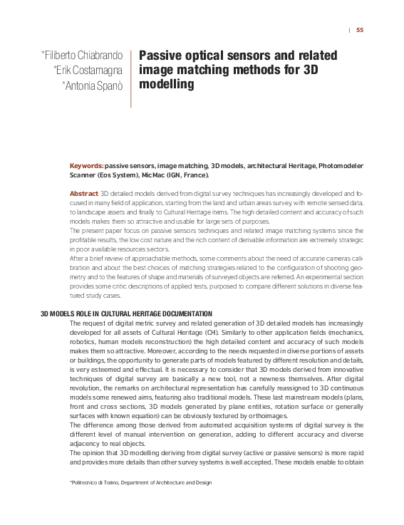 (PDF) Passive optical sensors and related image matching methods for 3D ...