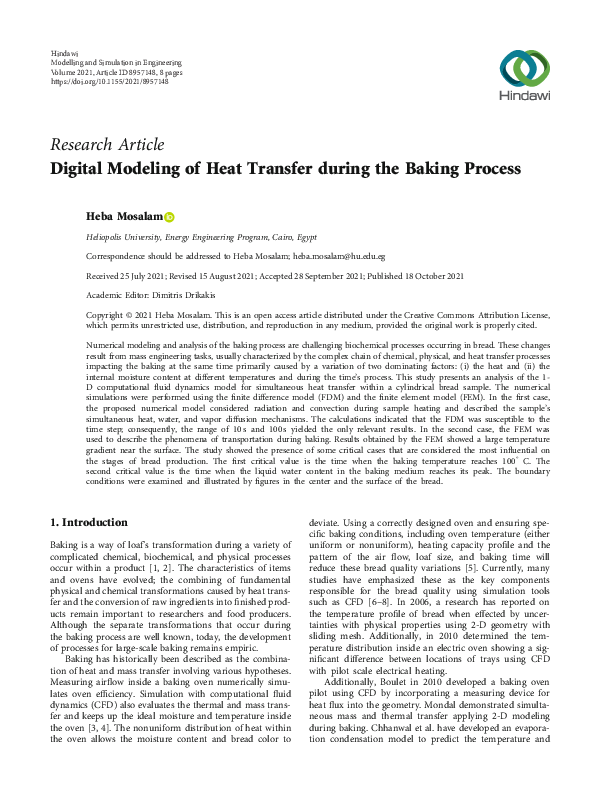 (PDF) Digital Modeling of Heat Transfer during the Baking Process