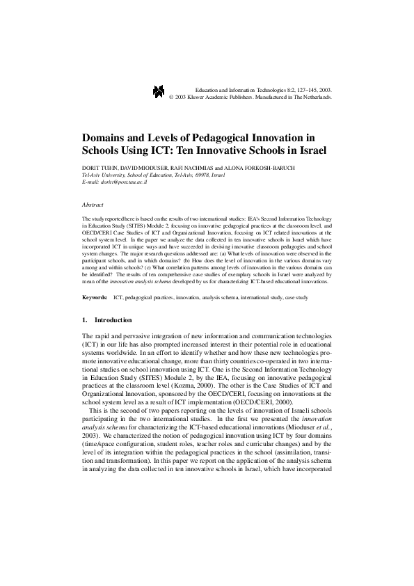 (PDF) Domains and levels of pedagogical innovation in schools using ICT ...