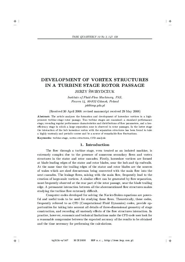 (PDF) Development of Vortex Structures in a Turbine Stage Rotor Passage