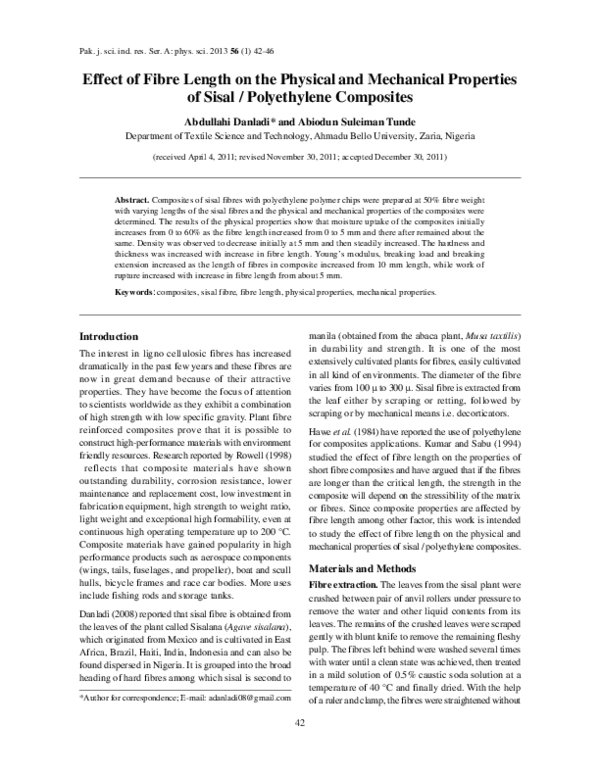 (PDF) Effect of Fibre Length on the Physical and Mechanical Properties ...