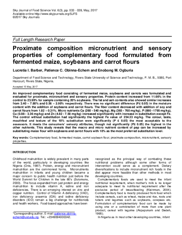 (PDF) Proximate composition micronutrient and sensory properties of ...