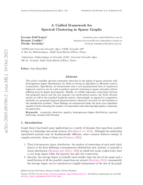 (PDF) A unified framework for spectral clustering in sparse graphs