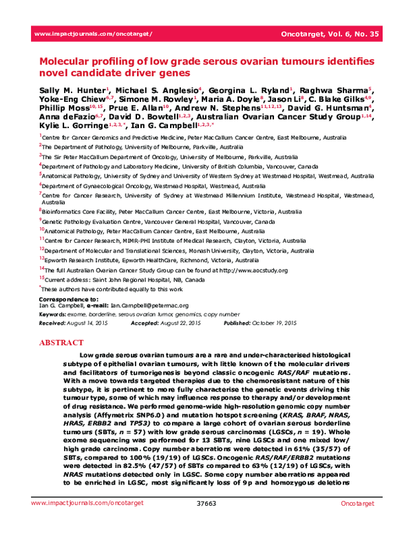 (PDF) Molecular profiling of low grade serous ovarian tumours ...