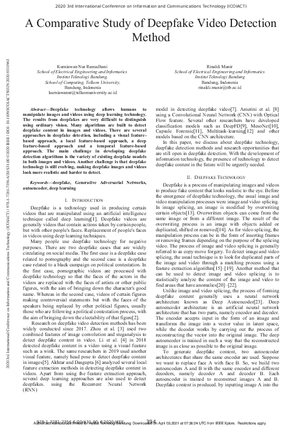 (PDF) A Comparative Study of Deepfake Video Detection Method