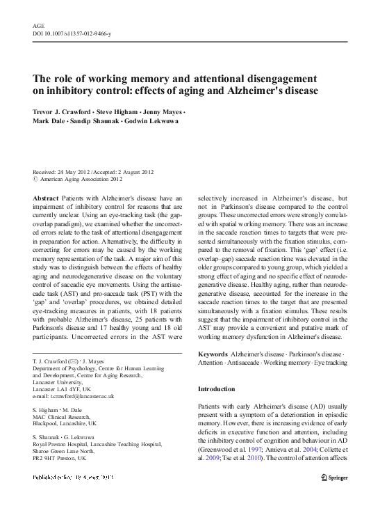 (PDF) The role of working memory and attentional disengagement on ...